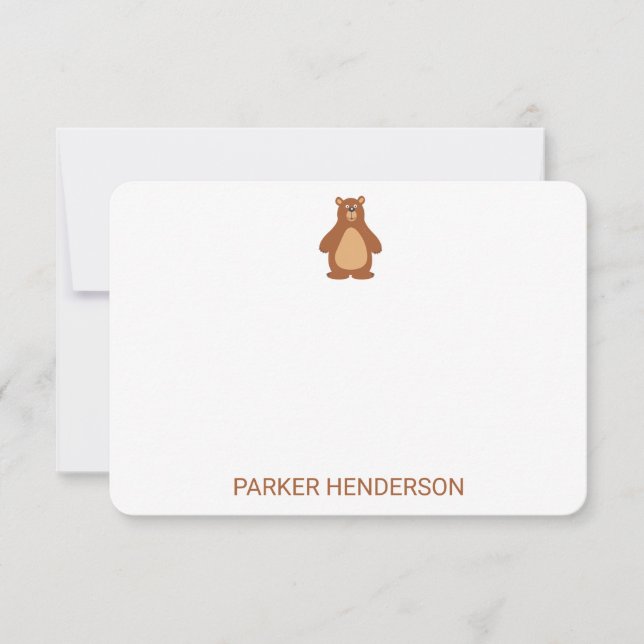 Cute Bear Personalized Kids Stationery Note Cards (Front)
