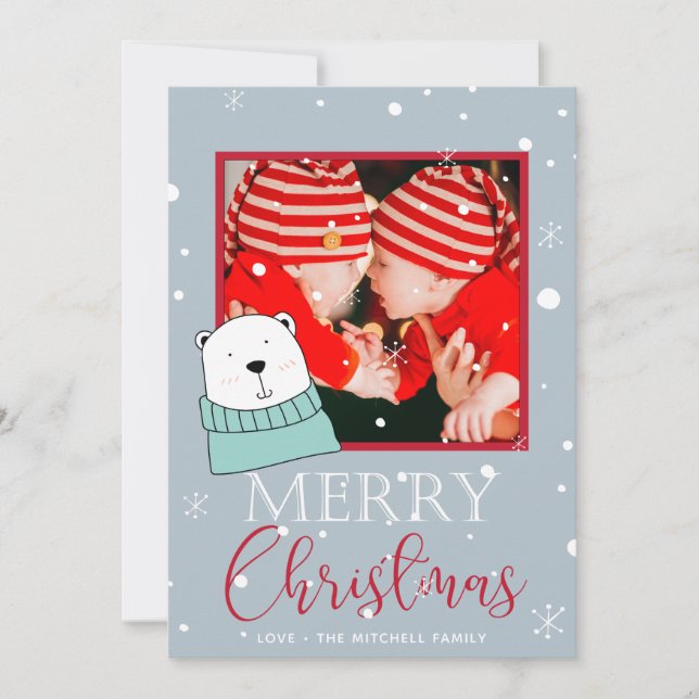 Cute Bear Photo Christmas Card (Front)