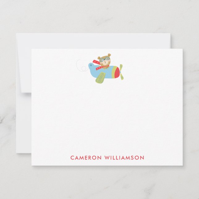 Cute Bear Pilot Flying Personalized Stationery Card (Front)