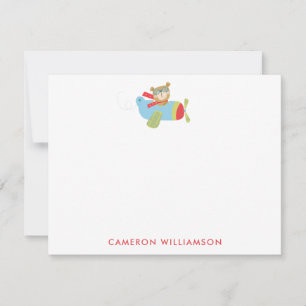 Cute Bear Pilot Flying Personalized Stationery Card