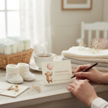 Cute Bear Pink Balloon Diaper Raffle Baby Shower 