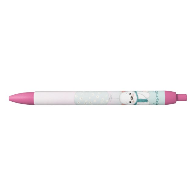 Cute Bear Pink Custom Name kids Blue Ink Pen (Front)