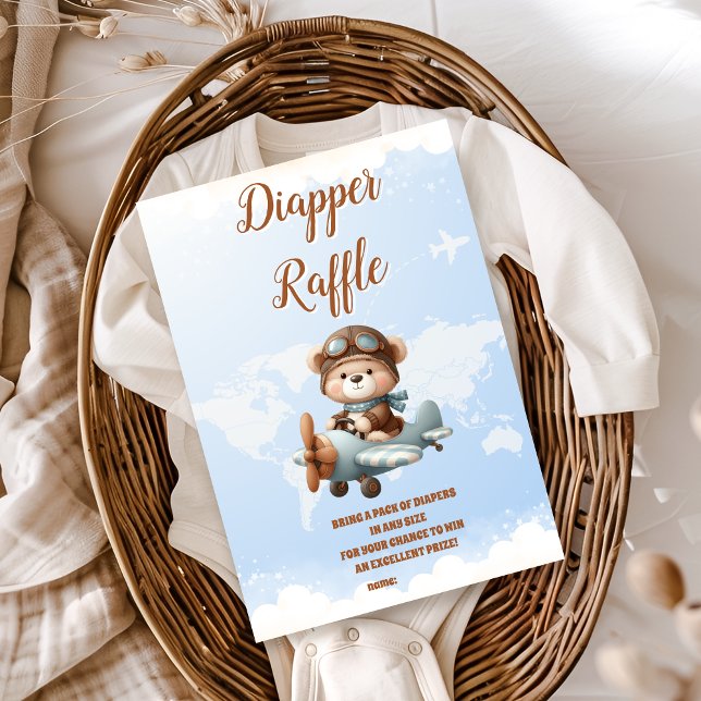 Cute Bear Plane Adventure Begins Diapper Raffle Enclosure Card (Creator Uploaded)