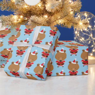 Cute  Bear Santa Hat Christmas Holiday Wrapping Pa Paper