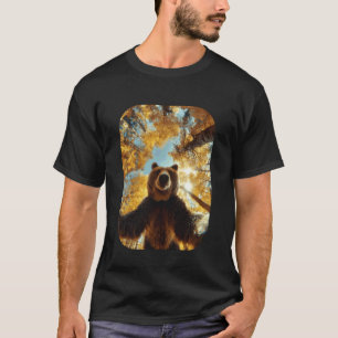 Cute Bear Selfie Fall Leaves Forest Autumn Animal T-Shirt