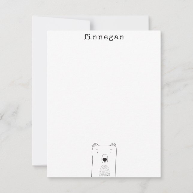 Cute Bear Simple Line Illustration Custom Name Card (Front)