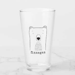 Cute Bear Simple Line Illustration Custom Name Glass
