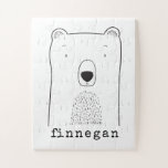 Cute Bear Simple Line Illustration Custom Name Jigsaw Puzzle<br><div class="desc">This cute puzzle features a whimsical line drawing of a bear. Personalize it with your name in a fun typewriter typography. Great gift idea!</div>