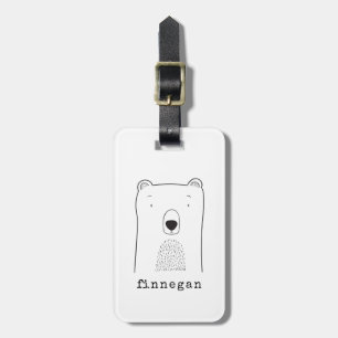 Cute Bear Simple Line Illustration Custom Name Luggage Tag