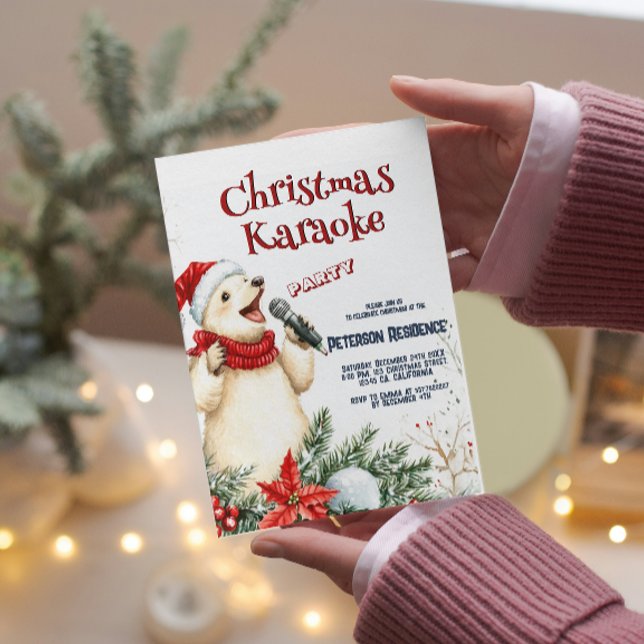 Cute Bear Singing Christmas Karaoke Party  Invitation (Creator Uploaded)