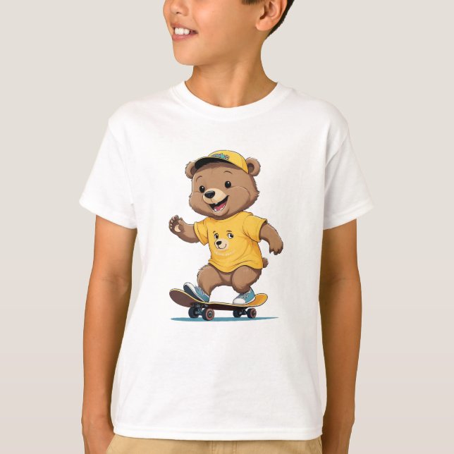 🛹💛 Cute Bear Skateboard Design T-Shirt (Front)