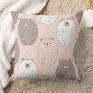 Cute Bear - Soft Pastel Woodland (2) Throw Pillow