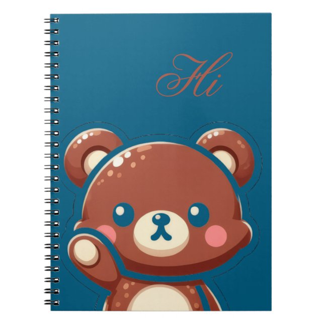 Cute Bear Spiral Notebook – Teal Blue Teddy Bear (Front)
