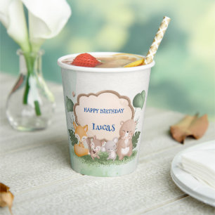 Cute Bear squirrel Tropical jungle Birthday party Paper Cups