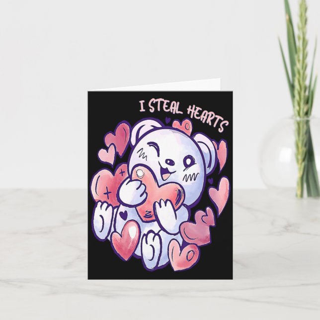 Cute Bear Steal Hearts Valentines Day Or Toddler  Card (Front)