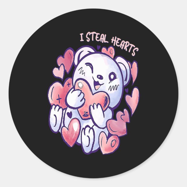 Cute Bear Steal Hearts Valentines Day Or Toddler  Classic Round Sticker (Front)