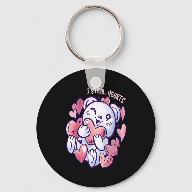 Cute Bear Steal Hearts Valentines Day Or Toddler  Keychain (Front)