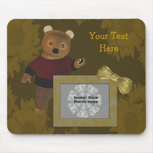 Cute Bear Sunflowers Photo Mousepad (Front)