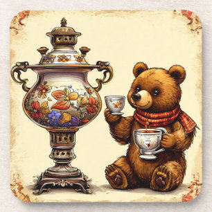Cute Bear Tea Time Coaster Cozy Woodland Animal