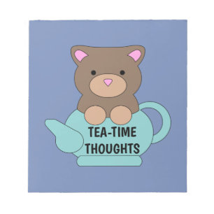 Cute Bear Tea-time Thoughts in Pretty Blue Notepad