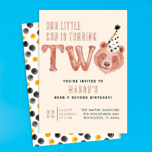 Cute Bear Thème 2ème anniversaire Fête Invitation