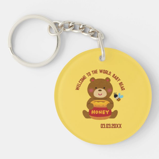 Cute Bear Theme Boy Baby Shower Keychain (Front)