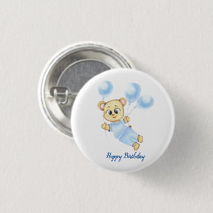 Cute Bear Theme Boy's Birthday Party  1 Inch Round Button