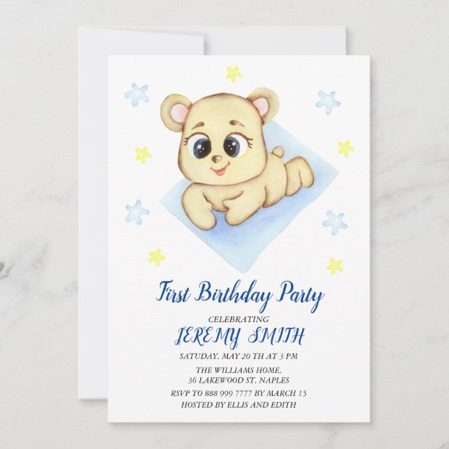 Cute Bear Theme Boy's Birthday Party  Save The Date (Front)