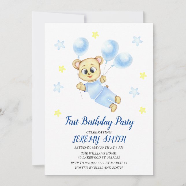 Cute Bear Theme Boy's Birthday Party  Save The Date (Front)