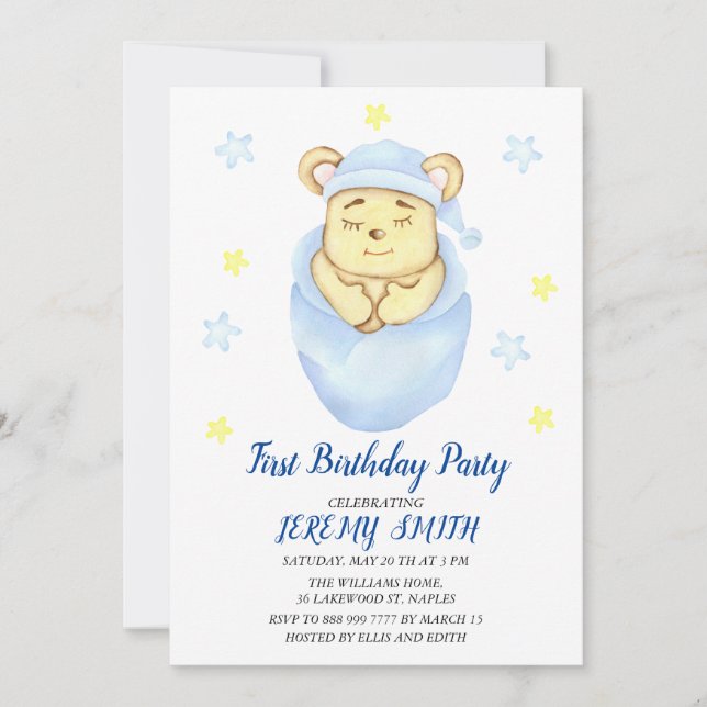 Cute Bear Theme Boy's Birthday Party  Save The Date (Front)