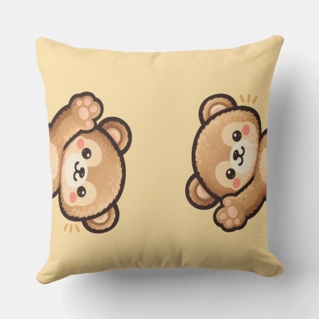 Cute Bear Throw Pillow | Kawaii Home Decor Cushion (Back)