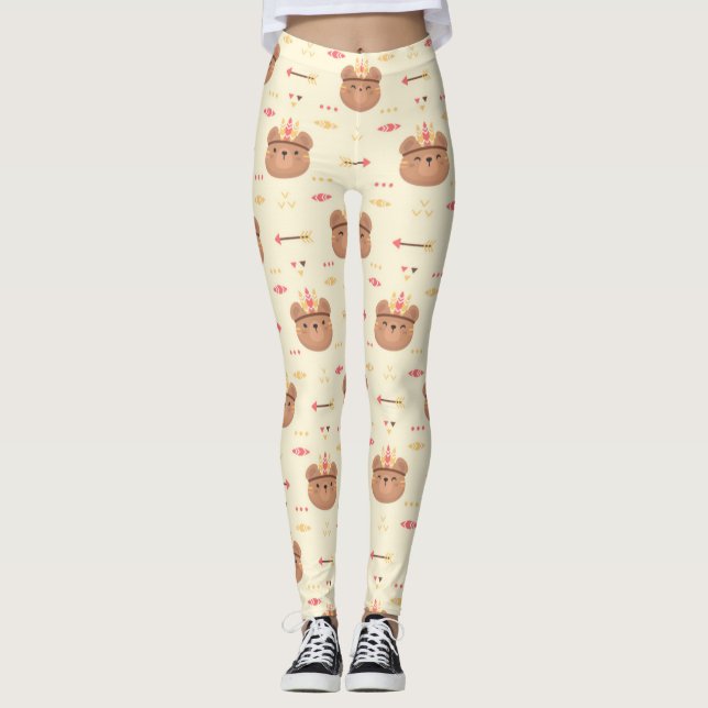 Cute Bear Tribal Pattern Leggings (Front)