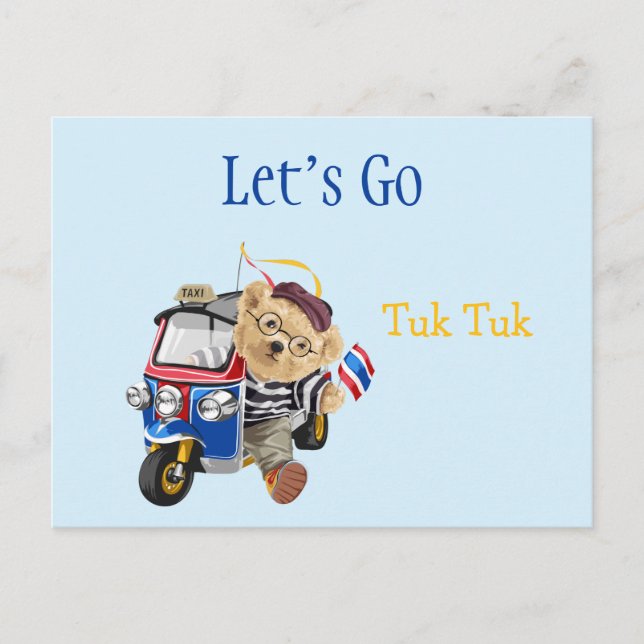 Cute Bear Tuk Tuk Thailand Custom  Postcard (Front)