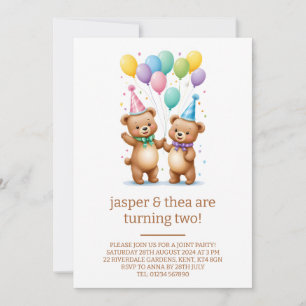 Cute Bear Twins 2e Anniversaire Fête Invitation