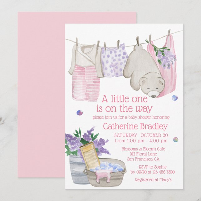 Cute Bear Wash Day Watercolor Baby Shower Invitation (Front/Back)