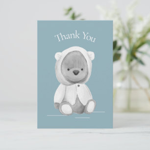 Cute Bear Watercolor Blue Baby Shower Thank You  Card