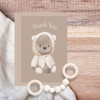 Cute Bear Watercolor Brown Baby Shower Thank You