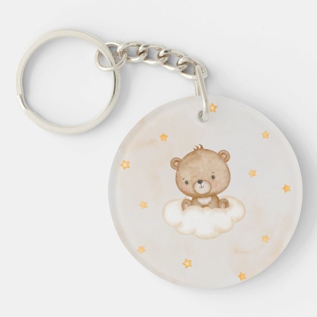 Cute Bear We Can Bearly Wait Baby Shower Keychain (Front)