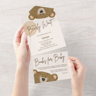Cute Bear We Can Bearly Wait Gender Baby Shower All In One Invitation