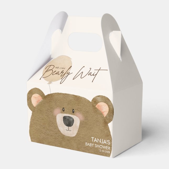 Cute Bear We Can Bearly Wait Gender Baby Shower  Favor Box (Front Side)