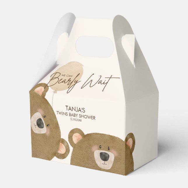 Cute Bear We Can Bearly Wait Gender Baby Shower  Favor Box (Front Side)