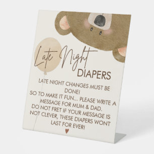 Cute Bear We Can Bearly Wait Gender Baby Shower Pedestal Sign