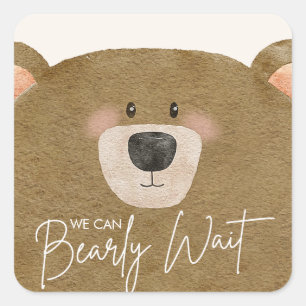 Cute Bear We Can Bearly Wait Gender Baby Shower  Square Sticker