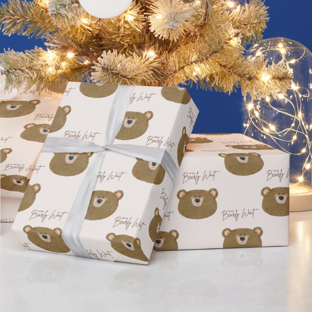 Cute Bear We Can Bearly Wait Gender Baby Shower  Wrapping Paper (Holidays)