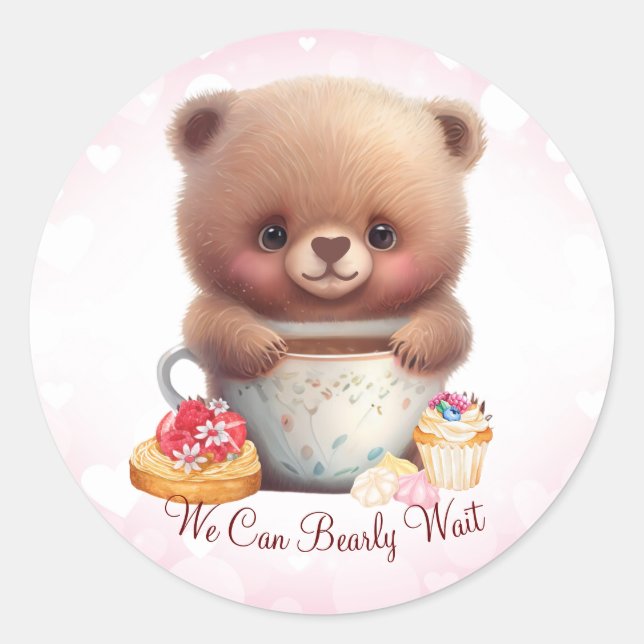 Cute Bear We Can Bearly Wait Personalized Classic Round Sticker (Front)
