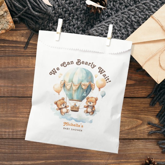 Cute Bear  We Can Bearly Wait Twins Baby Shower Favour Bag (Creator Uploaded)