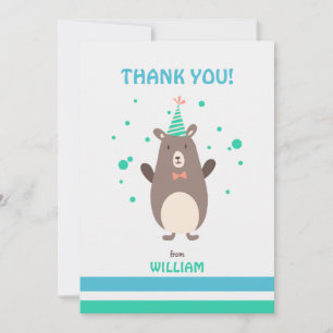 Cute Bear with Balloon Birthday Thank You Card