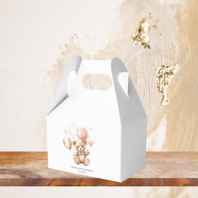 Cute Bear With Balloons | Baby Pink  Favor Box (Creator Uploaded)