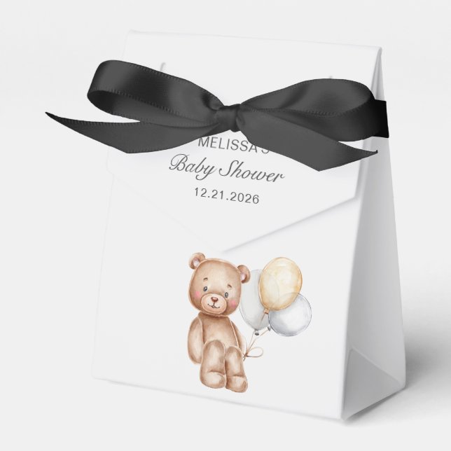 Cute Bear with Balloons Baby Shower Favor Box (Front Side)
