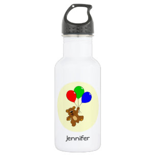 Cute bear with balloons cartoon name kids 532 ml water bottle